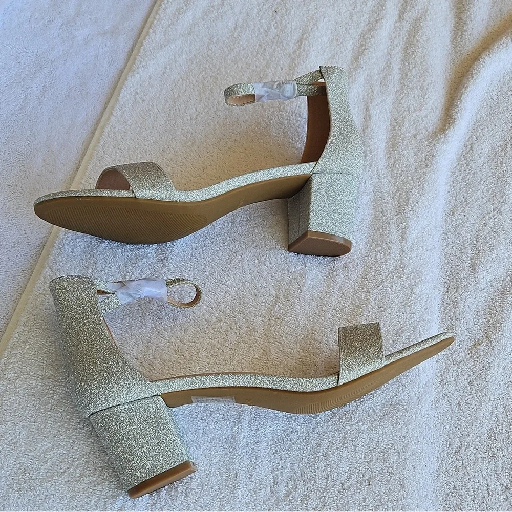 J. Adams Silver Glitter Synthetic Strappy Ankle Strap Sandals Buckle Women's 8.5